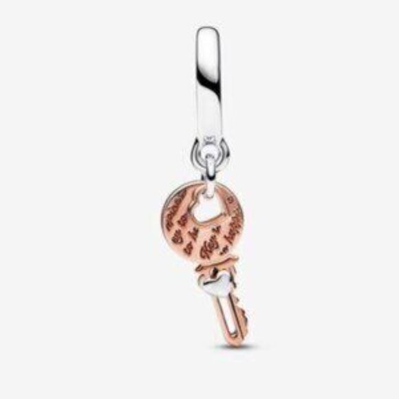 Pandora Two-tone key & Sliding Heart Dangle Charm - Picture 2 of 4